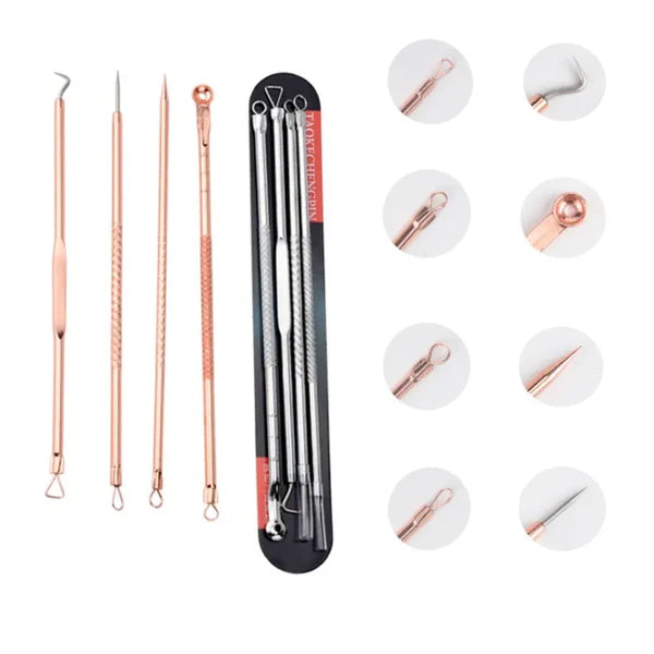 Kit 4 Extrator Cureta Tira Acne Cravos e Espinhas